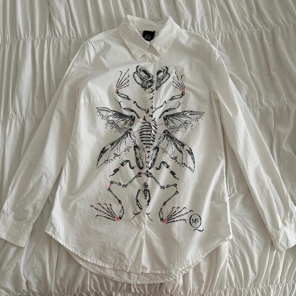 MCQ Alexander Mcqueen S White Print Graphic Long Sleeve Skeleton Anatomy Shirt